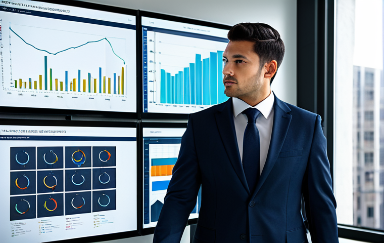 A professional individual, fully clothed in a modern business suit, meticulously strategizing in a contemporary office setting. The person is analyzing data on a large, high-tech display, with various charts and graphs visible, conveying a sense of deep focus and efficient planning. The background is clean and minimalistic, emphasizing a professional atmosphere. Perfect anatomy, correct proportions, natural pose, well-formed hands, proper finger count, natural body proportions. Safe for work, appropriate content, fully clothed, professional dress, high quality.